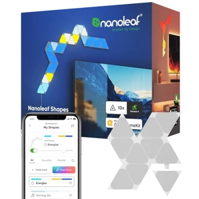 Abbildung von Nanoleaf Shapes Mini Triangle Erweiterungspack, 10 zusätzliche Dreieckigen LED Panels Smarte Modulare RGBW WLAN 16 Mio. Farben Wandleuchte Innen, Musik &amp; Bildschirm Sync, Funktioniert mit Alexa