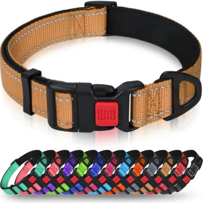 Abbildung von Taglory Hundehalsband, Weich Gepolstertes Neopren Nylon Hunde Halsband für Kleine Hunde, Verstellbare und Reflektierend das Training, Braun