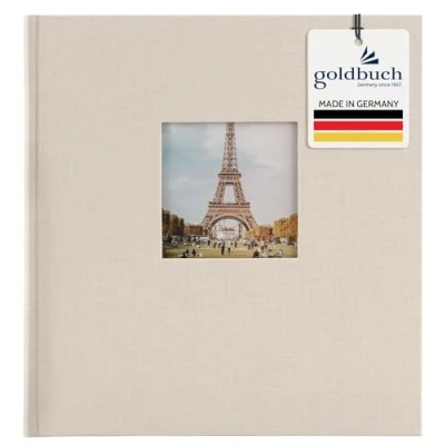 Abbildung von goldbuch 24823 Fotoalbum mit Fensterausschnitt, Bella Vista, Erinnerungsalbum 25 x cm, Foto Album 60 weiße Seiten Pergamin Trennblättern, Fotobuch aus Leinen, Sandgrau