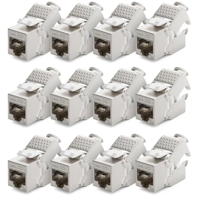 Abbildung von deleyCON 12x Keystone Modul CAT 6a Jack Vollgeschirmt STP RJ45 Buchse Werkzeugfrei Dank Snap In Montage Rohkabel 500 MHz 10 Gbit/s