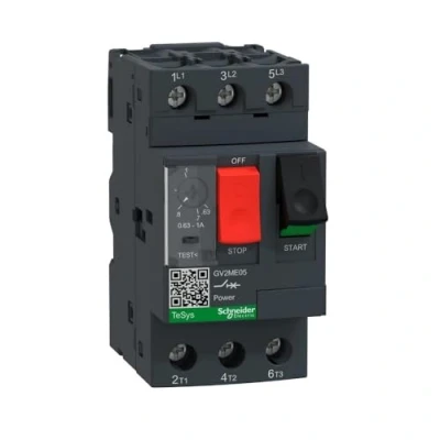 Abbildung von Schneider Electric GV2ME05 Motorschutzschalter, 3p, 0,63 1A, Tasterbetätigung, Schraubanschluss 44.5 x 89 78.2 mm, gelb