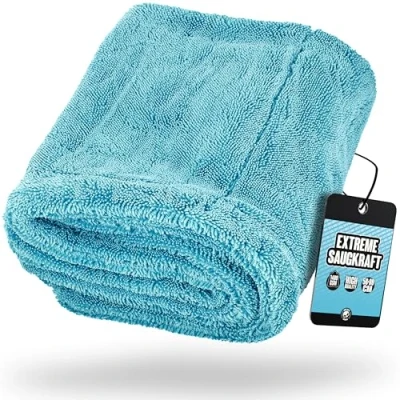 Abbildung von Nuke Guys Gamma Dryer XXL Ultra saugstarkes Trockentuch 1400 GSM blau 50x80cm Fusselfrei, abgerundete sanfte Fasern, kratzerfrei, extra groß Premium Mikrofasertuch für Auto Motorrad Fahrrad