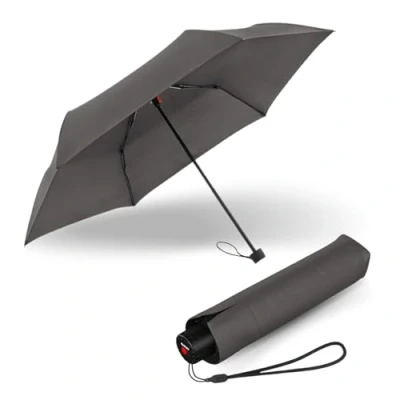 Abbildung von Knirps C.050 Kleiner Regenschirm Handöffner Taschenschirm Mit Schirmtasche, Dark Grey, Windstabil &amp; Leicht, Für Unterwegs