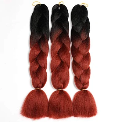 Abbildung von ShowJarlly Kanekalon Kunsthaar Haar, Haar Braids Extension, Ombre Jumbo Braid Haarverlängerung 24&quot;, Zöpfe Box Zum Einflechten Schwarz/Rotbraun#