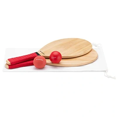 Abbildung von Navaris Beach Tennis Set inkl. Bälle Beachtennis Spiel Zwei hochwertige Matkot Schläger aus Holz Paddle Beachball Holzschläger für Strand