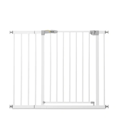 Abbildung von hauck Treppenschutzgitter / Türschutzgitter Open N Stop KD mit 21 cm Verlängerung für Breiten 96 101 cm, ohne Bohren, 0 24 Monate, Einhändiges Öffnen, Beidseitig Schwenkbar, Metall (White)