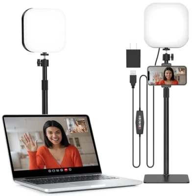 Abbildung von Mojimdo 180 LED Videolicht mit Handyhalter, Videoleuchte 3 Farben &amp; 5 Helligkeitsstufen, USB betriebenes Key Licht für Videokonferenzen, Zoom Meetings, Live Streaming, Videoaufnahmen