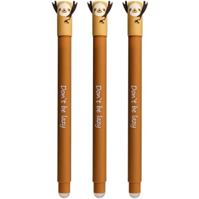 Abbildung von Eberhard Faber 599018 Tinteroller radierbar Faultier, 3 Animal Erase it Stifte, Gelschreiber blau 0,7 mm