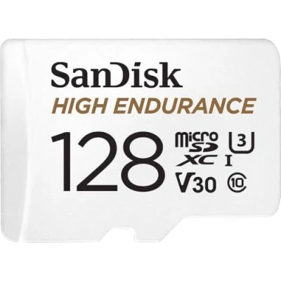 Abbildung von SanDisk High Endurance microSDXC Speicherkarte 128 GB + Adapter (Für Dash Cams und private Überwachungskameras, 100 MB/s Lesen, V30 für Full HD 4K Videos)