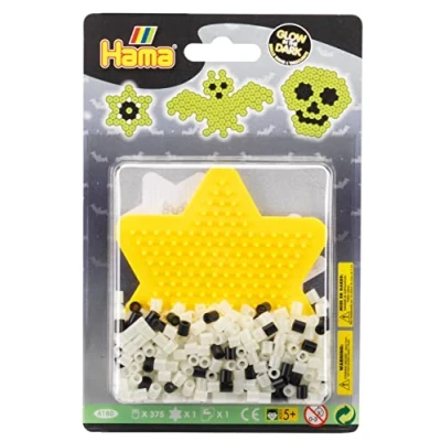 Abbildung von Hama Perlen 4180 Kleines Set Grusel Glow in the dark mit ca. 375 leuchtende Midi Bügelperlen Durchmesser 5 mm, Stiftplatten, inkl. Bügelpapier, kreativer Bastelspaß für Groß und Klein
