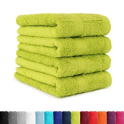 Abbildung von BaSaTex 4er Pack Handtuch Set für Haushalt &amp; Gäste Frottee Handtücher mit Aufhängeschlaufe aus weicher Baumwolle in 50x100cm Waschtücher Bad Öko Tex Made Green Apfelgrün