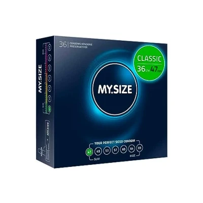 Abbildung von MY.SIZE Classic Kondome Größe 1 I 47 mm Breite 36 Stück Großpackung Premium extra dünn gefühlsecht hauchzart 0,07 Wandstärke vegan Condoms for men
