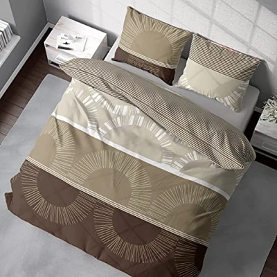 Abbildung von DILIOS Premium Bettwäsche 135x200 100% Baumwolle Atmungsaktive, Renforcé, mit Reißverschluss, Hellbraun/Braun, 2 teilig, Set, Bettbezug + Kissenbezug