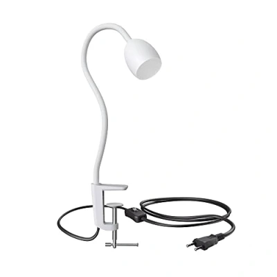 Abbildung von ledscom.de Klemmleuchte, Schwanenhals KLUK, Schalter, weiß matt, 1x GU10 max. 60W, Kratzschutz, Spot Fokussierung, Direkt Spot, Anpassbares Licht, Klemmbefestigung, Lichtdesign, Dreh Leselicht