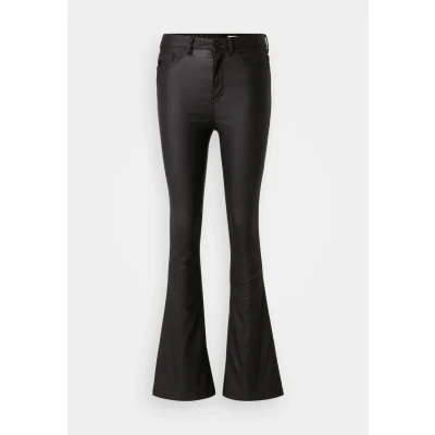 Abbildung von Noisy May Nmsallie Flare Coated Pants Stoffhose, Damen, Größe: 34x32, Black