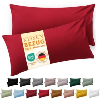 Abbildung von Blumtal Kissenbezug 40 x 60, 2 Stück Oeko TEX zert. Kissenbezüge 100% Mikrofaser in extra weich &amp; waschmaschinenfest Bezug Kissen 40x60 Rot