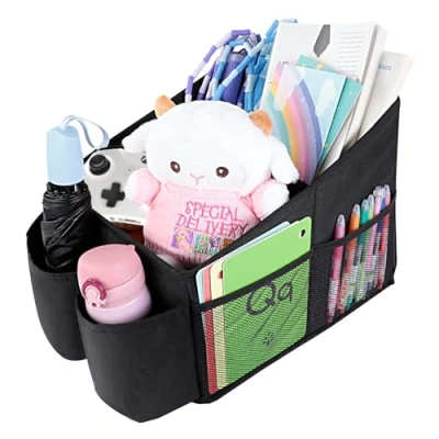 Abbildung von AiQInu Autositz Organizer Auto Zubehör Innenraum, Aufbewahrungsbox Kinder mit Becherhaltern und Netztaschen für Vorderen Rücksitz den Kofferraum Spielzeug, Bücher, Snacks, andere Utensilien