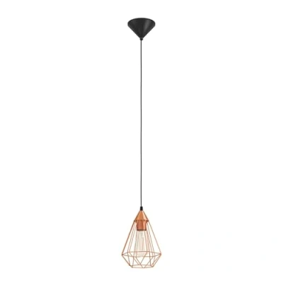 Abbildung von EGLO Pendellampe Tarbes, 1 flammige Vintage Pendelleuchte im Retro Look, Material: Stahl, Kunststoff, Farbe: Kupfer, schwarz, Fassung: E27, Ø 17,5 cm