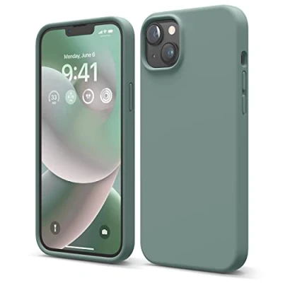 Abbildung von elago Schutzhülle für iPhone 14 Plus, Flüssigsilikon, Ganzkörper Schutzhülle, stoßfest, schlanke Handyhülle, kratzfestes, weiches Mikrofaserfutter, 6,7 Zoll (17 cm), Mitternachtsgrün