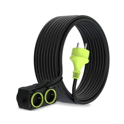 Abbildung von MutecPower 15m Verlängerungskabel mit 4 schuko steckdosen für den aussenbereich IP44 H05RR F3G 1,5mm² verlängerung schutzkontakt buchsen Fach Outdoor verteiler 15 Meter schwarz/grün