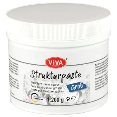 Abbildung von Viva Decor Strukturpaste Grob (1200g, Weiß) matte, körnige Paste auf Wasserbasis für reliefartige bis plastische Oberflächenstrukturierung Kreative und Künstler Made in Germany