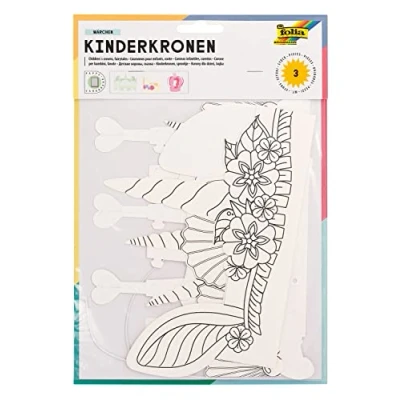 Abbildung von folia 23307 Kinderkronen Set Märchen, aus Pappe, 3 Kronen in verschiedenen Formen, weiß, zum selbst Bemalen und Gestalten, für Kinder, Jungen Mädchen, ideal Kindergeburtstage Partys