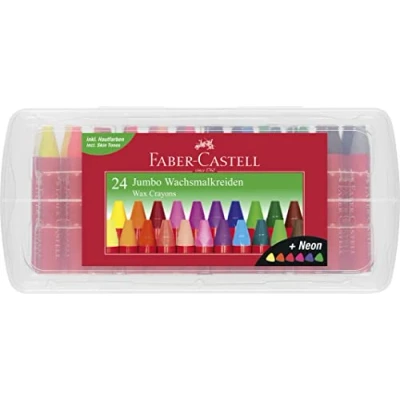 Abbildung von FABER CASTELL 120034 Wachsmalkreiden Jumbo 24er Box, inklusive Neon Farben und Hautfarbe