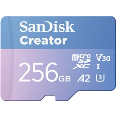 Abbildung von SanDisk Creator microSDXC UHS I Speicherkarte 256 GB + Adapter (Für Smartphones, Kameras und Drohnen, 5.3K &amp; 4K, A2, C10, V30, U3, bis zu 190 MB/s Übertragung, inkl. 3 Monate Adobe Lightroom)
