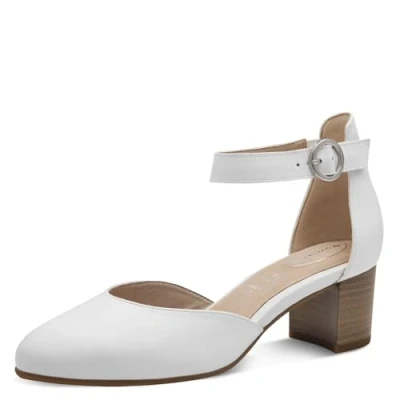 Abbildung von Tamaris Comfort Damen Pumps mit Riemen aus Leder Elegant, Weiß (White Nappa), 41 EU
