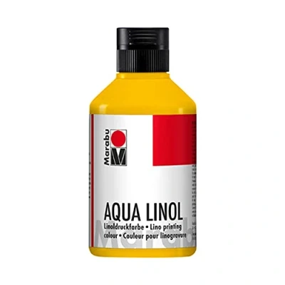 Abbildung von Marabu 15100013021 Linoldruckfarbe auf Wasserbasis, wischfest, Mittelgelb, 250 ml, für alle Hochdrucktechniken in der Schule, Freizeit und Grafik