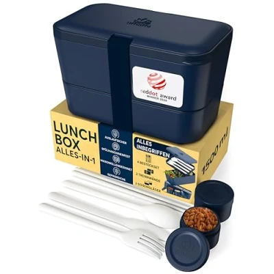 Abbildung von Umami Bento Lunchbox verschachtelbar 1500 ml All in One, Box Erwachsene, Mahlzeit Prep Container für Männer