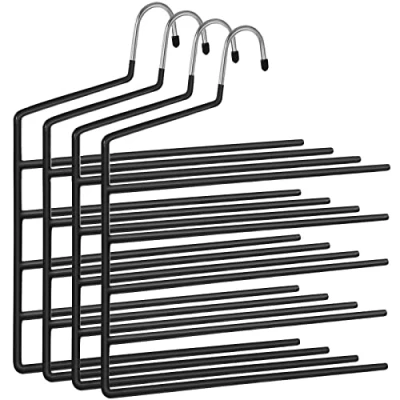 Abbildung von SONGMICS HosenbÜgel platzsparend, 4er Set, Mehrfach KleiderbÜgel, offenes Ende, rutschfest, fÜr je 5 Hosen, Jeans, HandtÜcher, Schals, schwarz CRI034B02