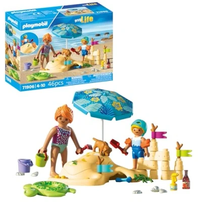 Abbildung von PLAYMOBIL Vacation on The Beach Familienspaß am Strand Spielzeug ab 4 Jahren Geschenk für Kinder Fördert Kreativität &amp; Rollenspiel Abenteuer mit Figuren Zubehör 71906