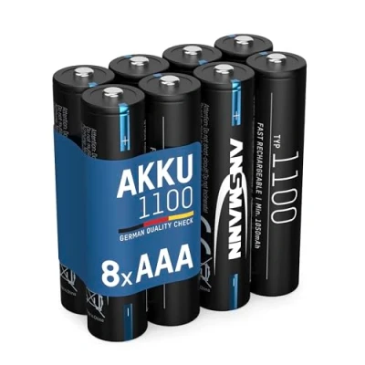 Abbildung von ANSMANN Akku Micro AAA 1050 mAh 1,2V NI MH, 8 Stück, wiederaufladbar, ideal für Kamerablitz, ferngesteuerte Autos, Kameras, Radio, hohe Kapazität