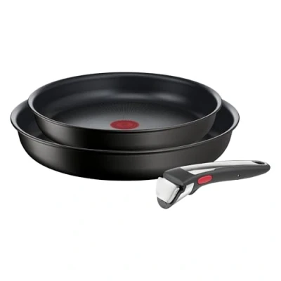 Abbildung von Tefal L39591 Ingenio Unlimited stapelbar Antihaftversiegelung induktionsgeeignet Thermo Signal Temperaturanzeiger Schwarz 3 teiliges Set
