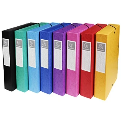 Abbildung von Exacompta 50600E 1 Abheftbox mit Gummibändern Exabox aus Glanzkarton 600g/m2 Rückseite 6 cm Maße 25 x 33 für A4 Dokumente zufällige Farbe wird montiert geliefert