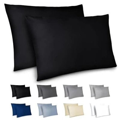 Abbildung von Dreamzie Kissenbezug 50x70 2er Set Kopfkissenbezug Schwarz mit Reißverschluss aus Mikrofaser Weich, cm Pillow Cover