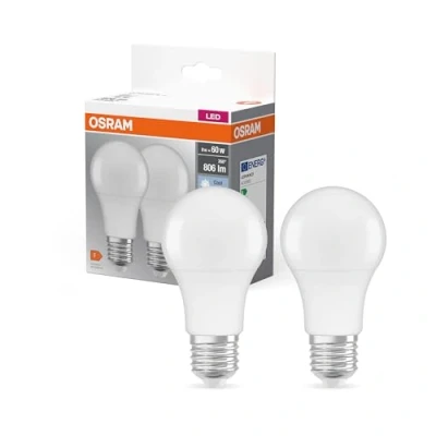 Abbildung von OSRAM LED Base Classic A, Sockel: E27, Nicht Dimmbar, Kaltweiß, Ersetzt eine herkömmliche 60 Watt Lampe, Matt, 2 er Pack