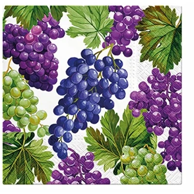 Abbildung von PAW Servietten 3 lagig (33 x 33 cm) I 20 Stück Perfekt für Geburtstage, Partys, Hochzeiten, Kommunion und Feiern Papierservietten Bunt Saftige Früchte Farbe: Natural Grapes