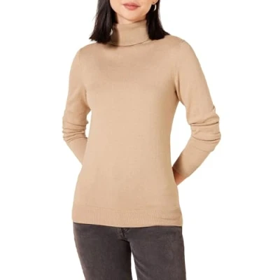 Abbildung von Amazon Essentials Damen Leichter, Langärmeliger Rollkragenpullover, Klassischer Schnitt (Erhältlich In Übergröße), Kamelbraun Meliert, M