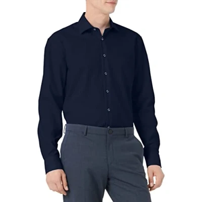 Abbildung von Seidensticker Herren Business Hemd Regular Fit Bügelfrei Kent Kragen Langarm 100% Baumwolle Blau (Dunkelblau 19) 42
