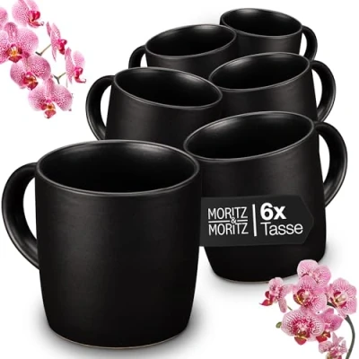 Abbildung von Moritz &amp; NORDIC Kaffeetassen Set 6 teilig Schwarz ca. 300ml aus hochwertigem Steinzeug Stilvolles Design mit Henkel Tassen für Kaffee, Tee, heiße Schokolade, Cappuccino