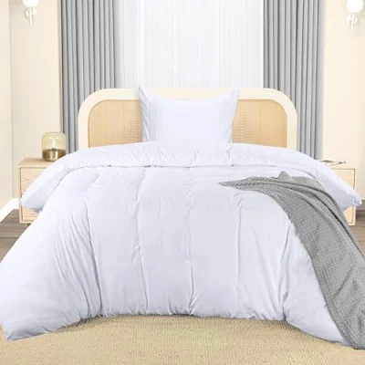 Abbildung von Utopia Bedding Bettwäsche 135x200 Set Mikrofaser Bettbezug cm + 1 Bestickte Kissenbezug 80x80 Weiß