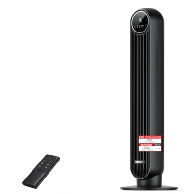 Abbildung von Dreo Turmventilator für Schlafzimmer, 7,6 m/s Geschwindigkeit, 20dB leiser Standventilator, 90 oszillierende Ventilator mit 4 Geschwindigkeiten, Modi, 8 Std.Timer, Nomad One, Schwarz