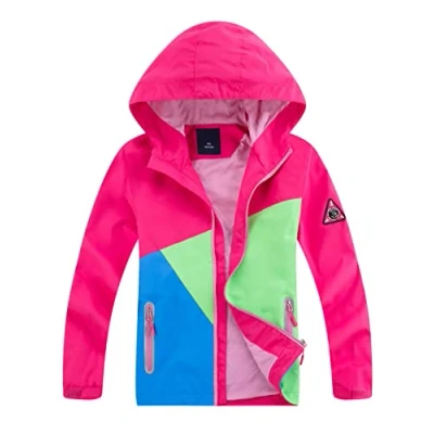 Abbildung von YOUNGSOUL Kinder Regenjacke mit Farbblock Mädchen Jungen Übergangsjacke Outdoorjacke Win und Wasserdicht Windjacke Kapuze Rose DE: 146 152 (Herstellergröße 150)