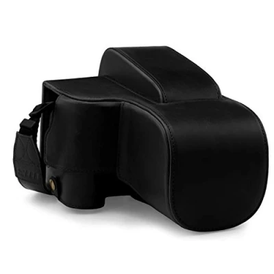 Abbildung von MegaGear Schutzhülle aus Kunstleder kompatibel mit Nikon Coolpix P950 Schwarz