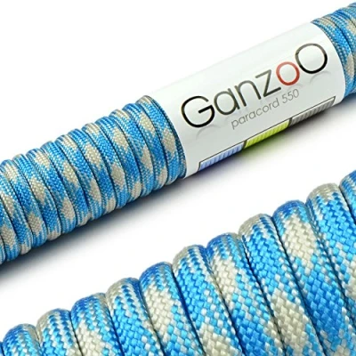 Abbildung von Ganzoo Paracord 550 Seil 4mm Outdoor Schnur / 30 Meter/Typ 3 Nylon &amp; Polyester/ 7 Innenstränge/Allzweckseil für Hundehalsband/Hundeleine Knüpfen/Camping Survival/Blau Weiß