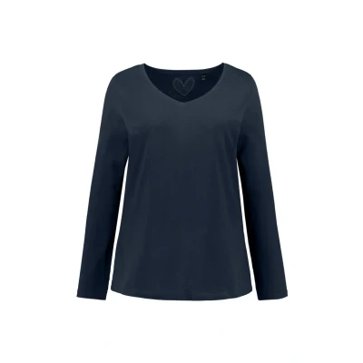 Abbildung von Ulla Popken Damen, Slim, V Ausschnitt, Langarm T Shirts, Marine, 46 48