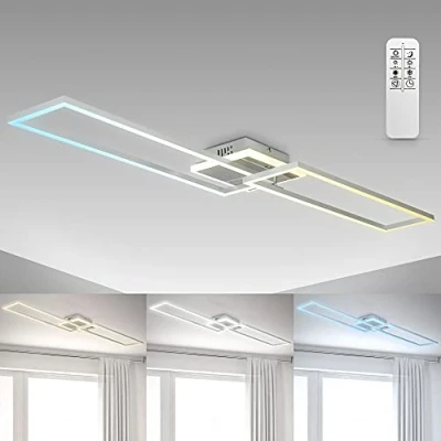 Abbildung von B.K.Licht LED Deckenlampe mit Fernbedienung, beleuchtete Auflage, einstellbar von warmweiß bis kaltweiß, Deckenleuchte, Lampe, Wohnzimmerlampe, Schlafzimmerlampe, 110x24,8x8 cm, Chrom Alu