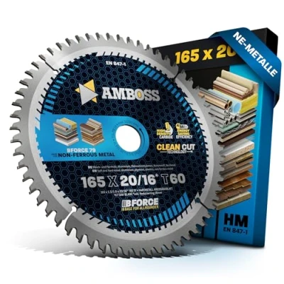 Abbildung von HM Kreissägeblatt 165x20 16 Z60 Trapez Flachzahn für Aluminium. AMBOSS WERKZEUGE® Sägeblatt 165mm +Reduzierring 20mm. 165x16 komp. zu Bosch GKS 18v 57g. GKT 55 GCE Makita SP6000. DHS630Z